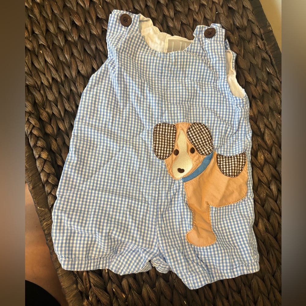 Lil Cactus Blue Gingham Baby Dog Applique Diaper Cover